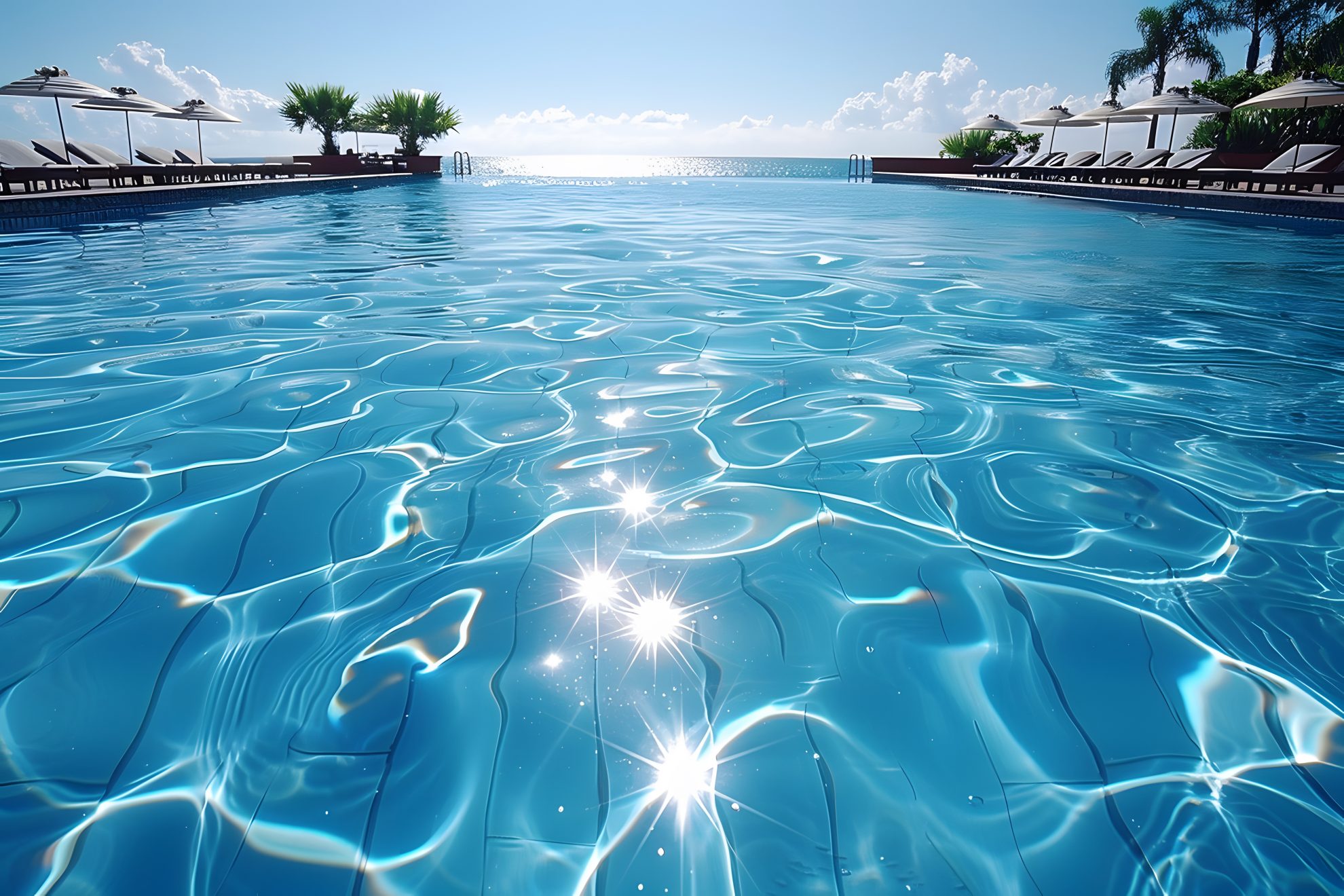 Tranquil Infinity Pool Scene Under Bright Sunlight for Relaxation and Escape Generative AI